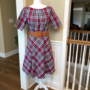 NWOT EShakti plaid dress w/belt size 10 medium